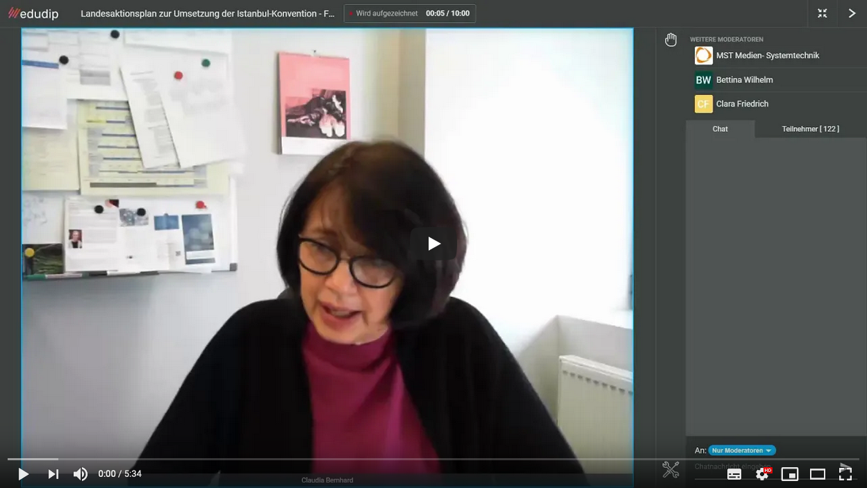 Screenshot des Videos Frauensenatorin Claudia Bernhard zur Auftaktveranstaltung zur Umsetzung der Istanbul Konvention