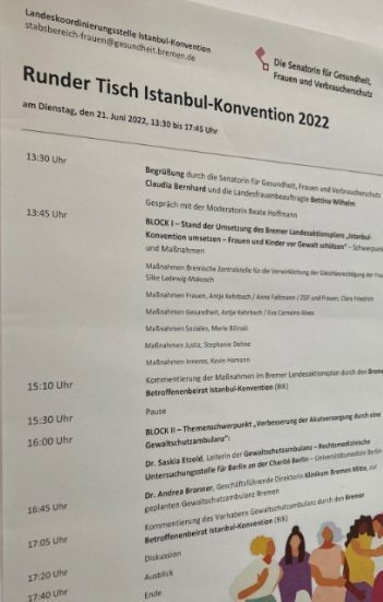 Zeitplan des runden Tischs Istanbul-Konvention 2022