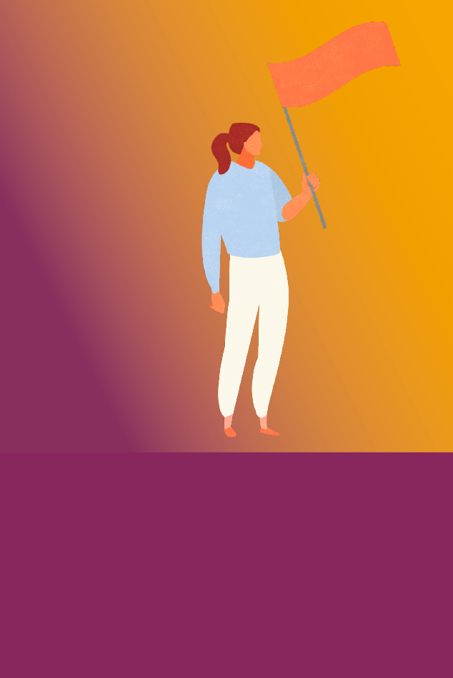 Illustration einer Person, die eine Fahne hochhält